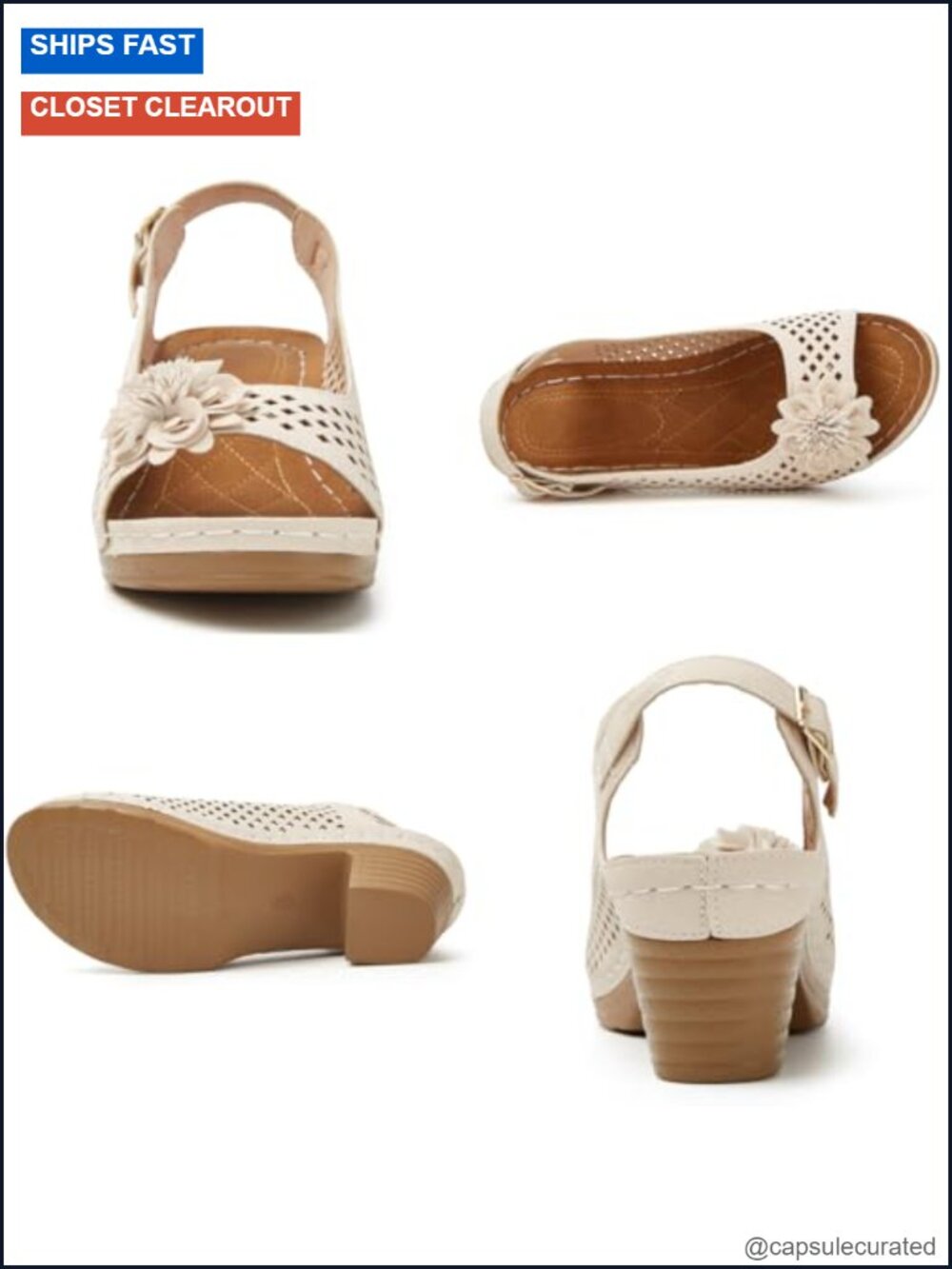 Women's Faux Leather Open Toe Block Heel Sandals - Picture 6 of 6